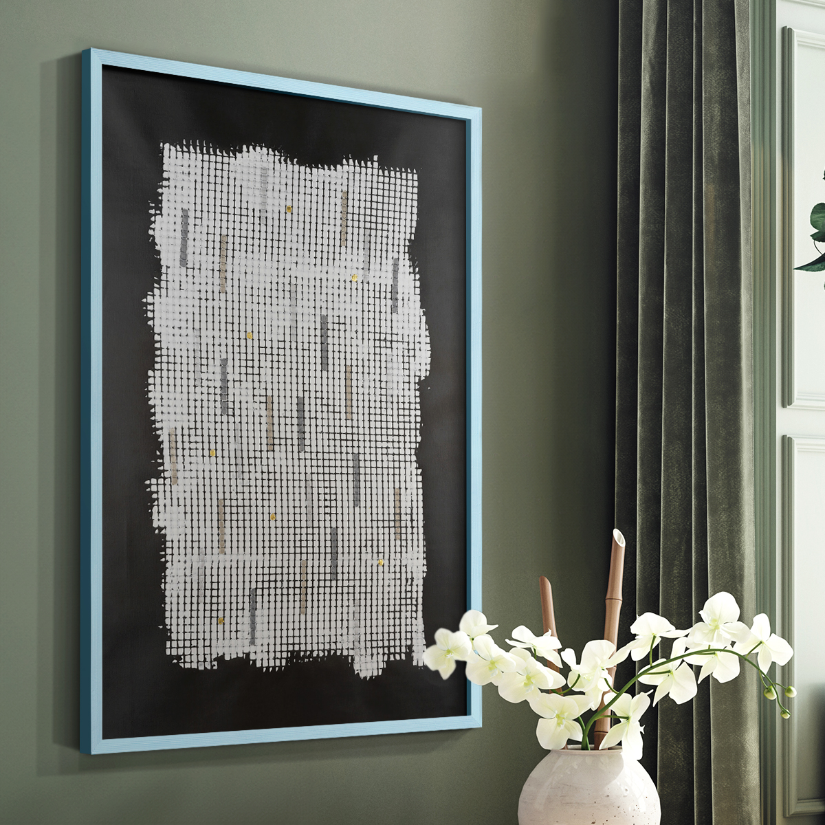 Bits & Bytes II Framed Print in Blue Solid Wood Framed Print No Nail Hanging
