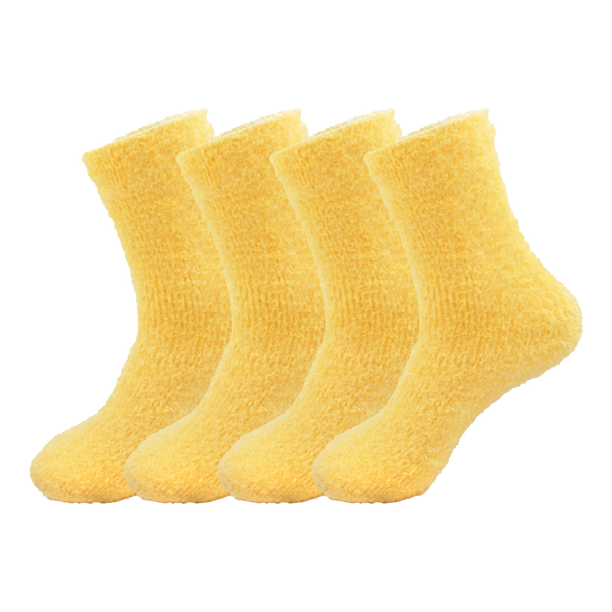 Women's Super Soft and Cozy Feather Light Fuzzy Home Socks - Sunshine  Yellow - 4 Pair Value Pack - Size 10-13