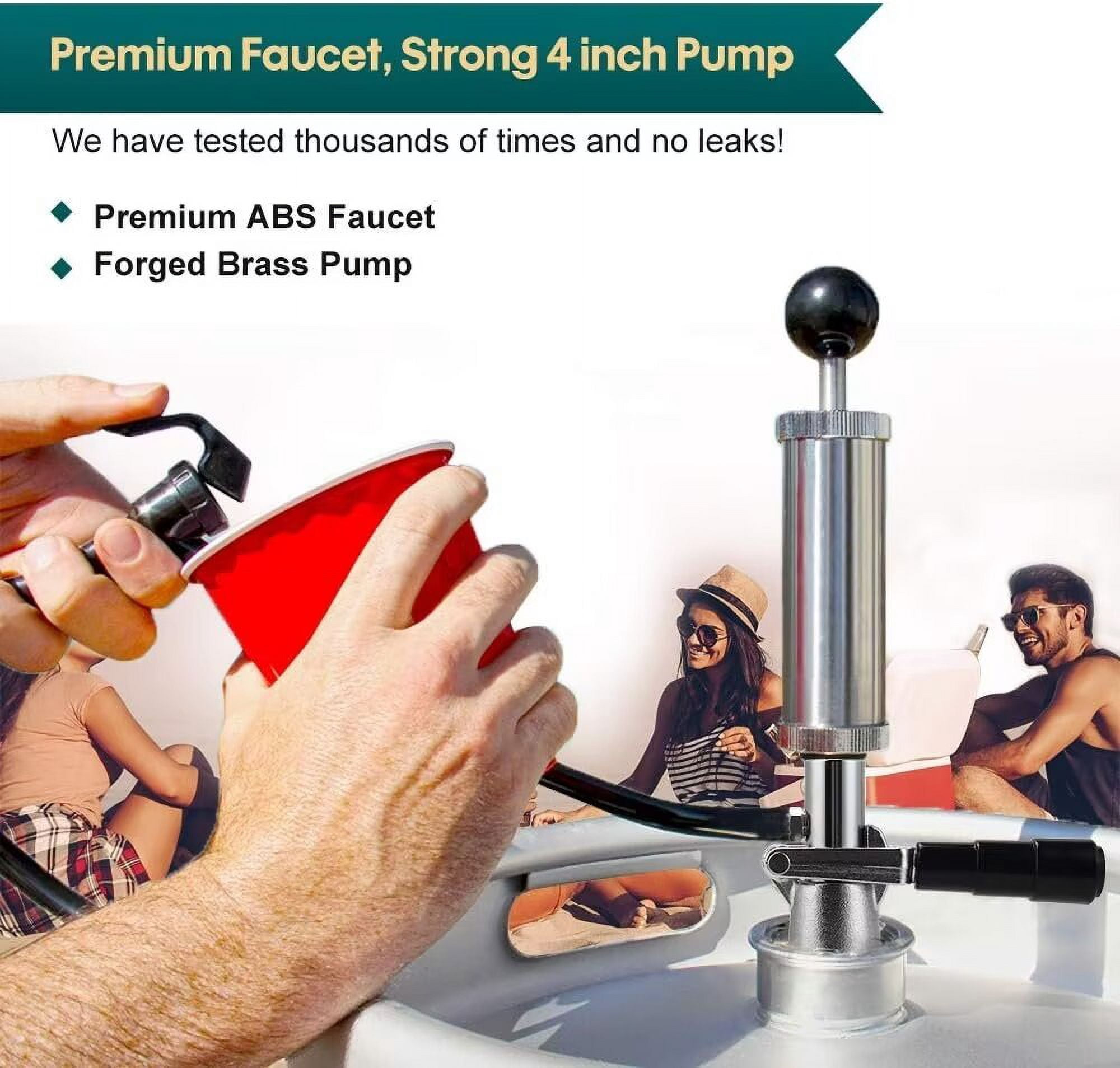 Wellbom Beer Keg Tap American D-System Keg Party Pump 4'' Picnic Pump with Beer Faucet & Hose for Homebrew