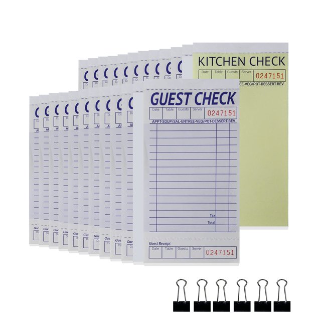 Guest Check Pads se adapta a 1200 cheques sin papel de 2 partes
