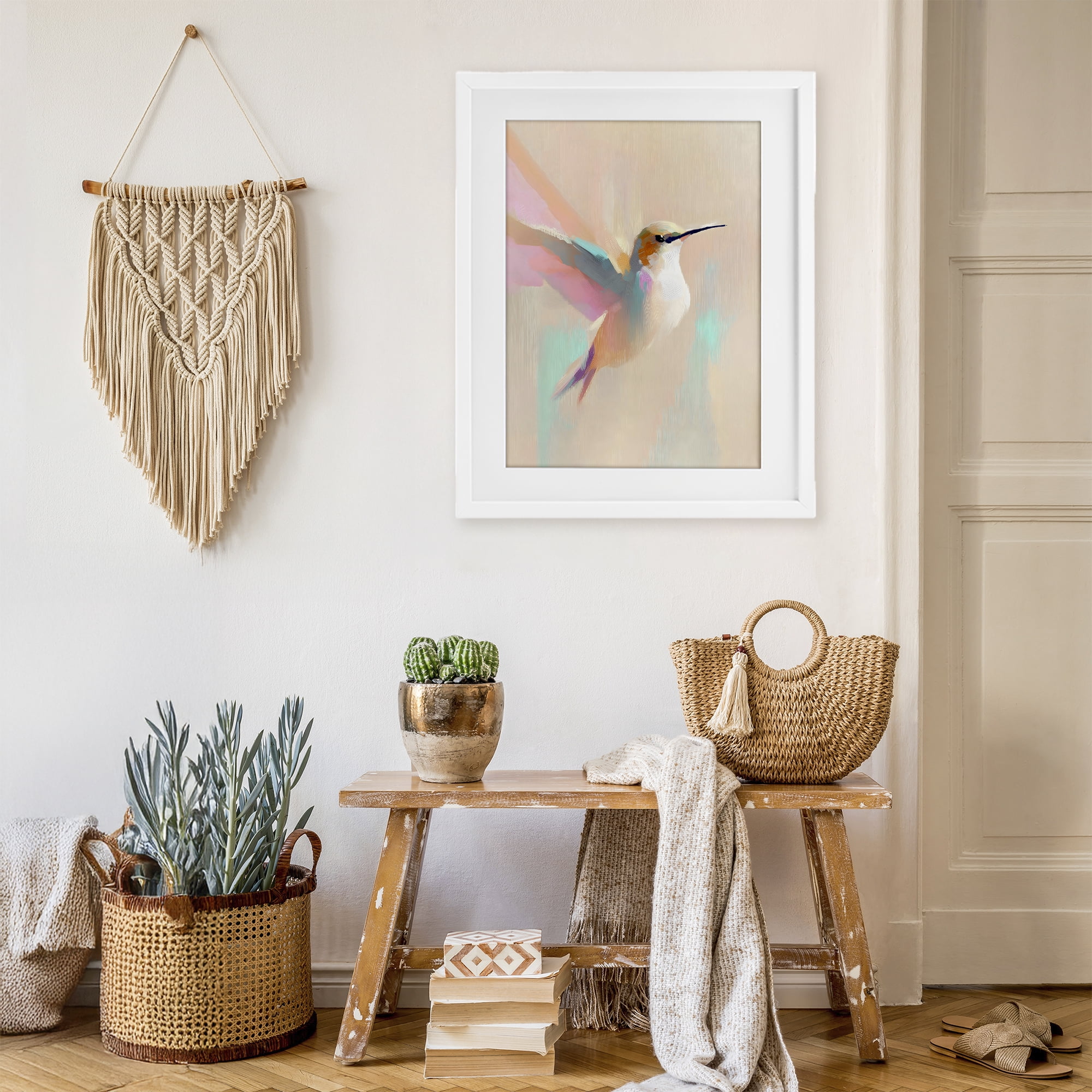 Stupell Industries Pastel Hummingbird in Flight White Framed Print Under Glass, design by The Prints Vibe