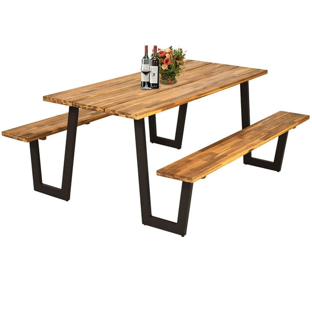 Gymax Picnic Table Bench Set Outdoor, Outdoor Wooden Table And Bench