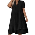 thumbnail image 2 of Plus Size Casual Dresses Ndbuld Women's Summer Solid Color Short-Sleeve V-Neck A-Line Mid-Waist Dress Black L, 2 of 7