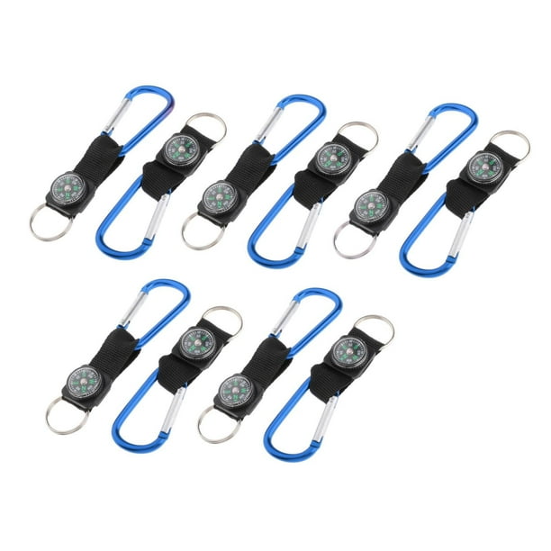 10 llaveros multifuncionales de metal con mosquetón para senderismo, mini llavero para exteriores y camping. Azul