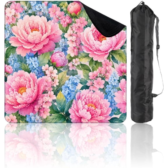 Blue Floral Mahjong Mat 31.5 x 31.5in, Non-Slip Noise-Reducing for Poker, Cards & Board Games