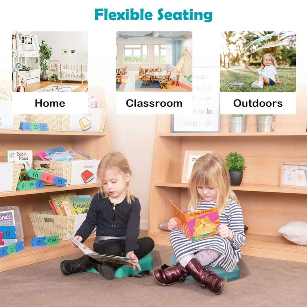 Spaco 6 Pieces Multifunctional Hexagon Toddler Floor Cushions Classroom Seating with Handles-Blue, Kids Couch for Kids