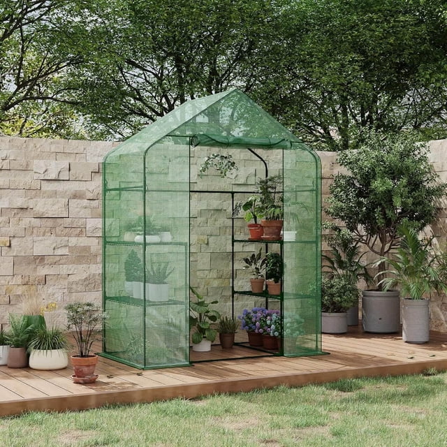 Bingirl 57x29x77 Inch Portable Walk-In Greenhouse With Three Tiers Of 4 Shelves And One Door Without Windows