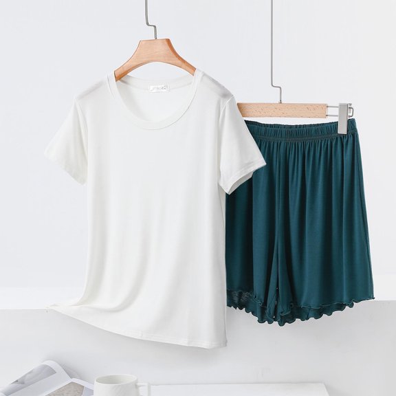 Women's Pajama Set Under $10 Short Sleeve And Shorts Casual Short Sleeve Round-Neck Blouses Shorts Home Sets