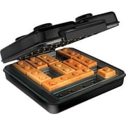 Waffle Wow Building Brick Electric Waffle Maker- BLACK with 2 Construction Eating Plates- Cook Fun, Buildable Waffles or Pancakes in Minutes - Stack & Build Creations on Serving Dishes