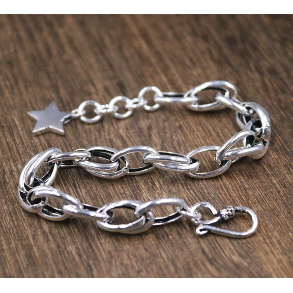 K-KED Real 925 Sterling Silver Bracelet Women Men 8mm Collar Rolo Link 7.5inchL