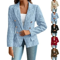Gmluru 2025 Blazers For Women Light Blue Solid Color Long Sleeve Button Up Suit Jacket Plus Size S-2XL