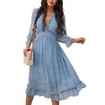 thumbnail image 1 of Innerwin Robe Trapèze Imprimé Floral Tunique Femme Robe de Rue Double Couche Fluide Midi Bleu m, 1 of 2