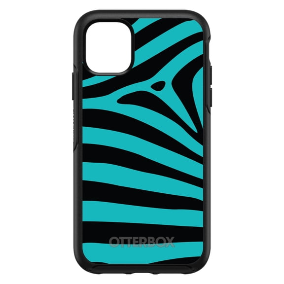 DistinctInk OtterBox Symmetry Custom Case for Apple iPhone 15 (6.1" Screen) - Teal Black Zebra Stripes - Wireless Charging Compatible