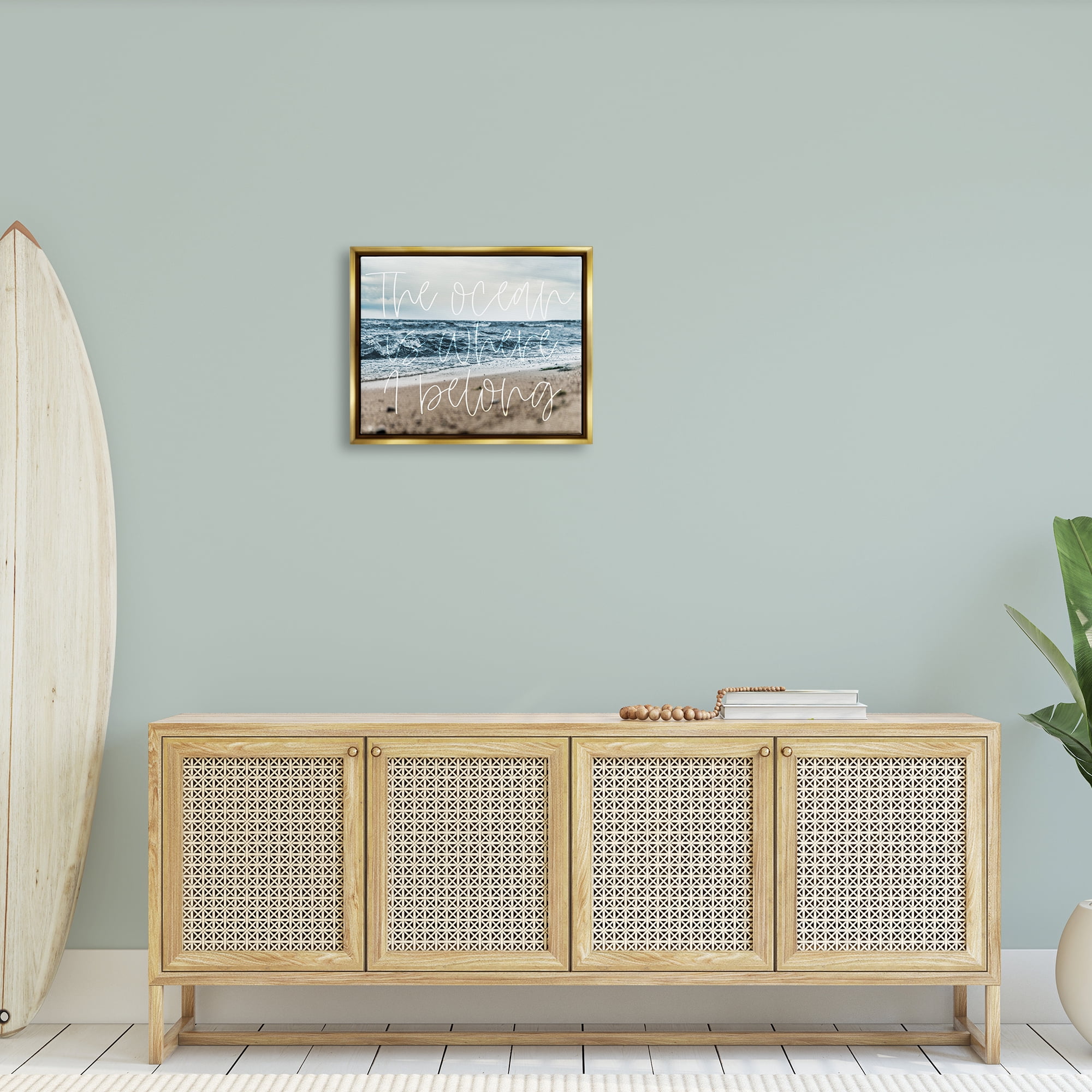 Stupell Ocean Is Where I Belong Beach Waves Landscape Painting Gold Floater Framed Art Print Wall Art