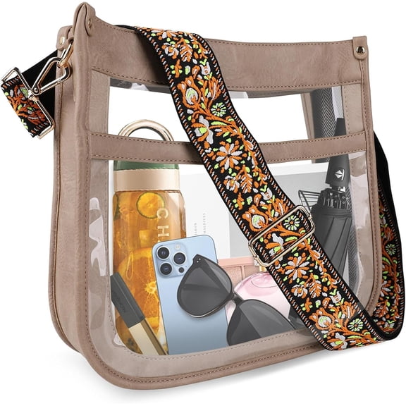 Clear Crossbody Bag Bag Purse with Adjustable Strap and Zipper, Leather Hobo Handbags Concert Bag