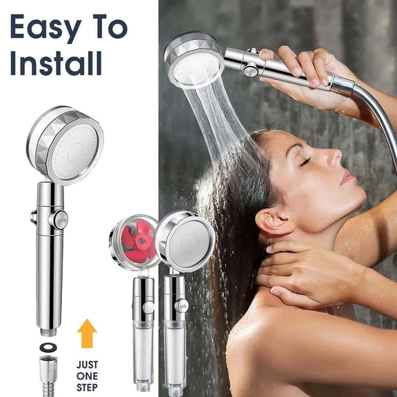 Small Waist Turbocharged Transparent Handle Shower Head with One Click Water Stop and Integrated Filter for Household Bathing