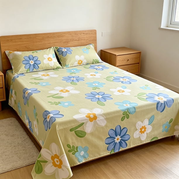 Sábana plana floral – Funda de cama transpirable de poliéster para dormitorio o uso doméstico diario, no se pega al cabello y es fácil de limpiar, ajuste suave.