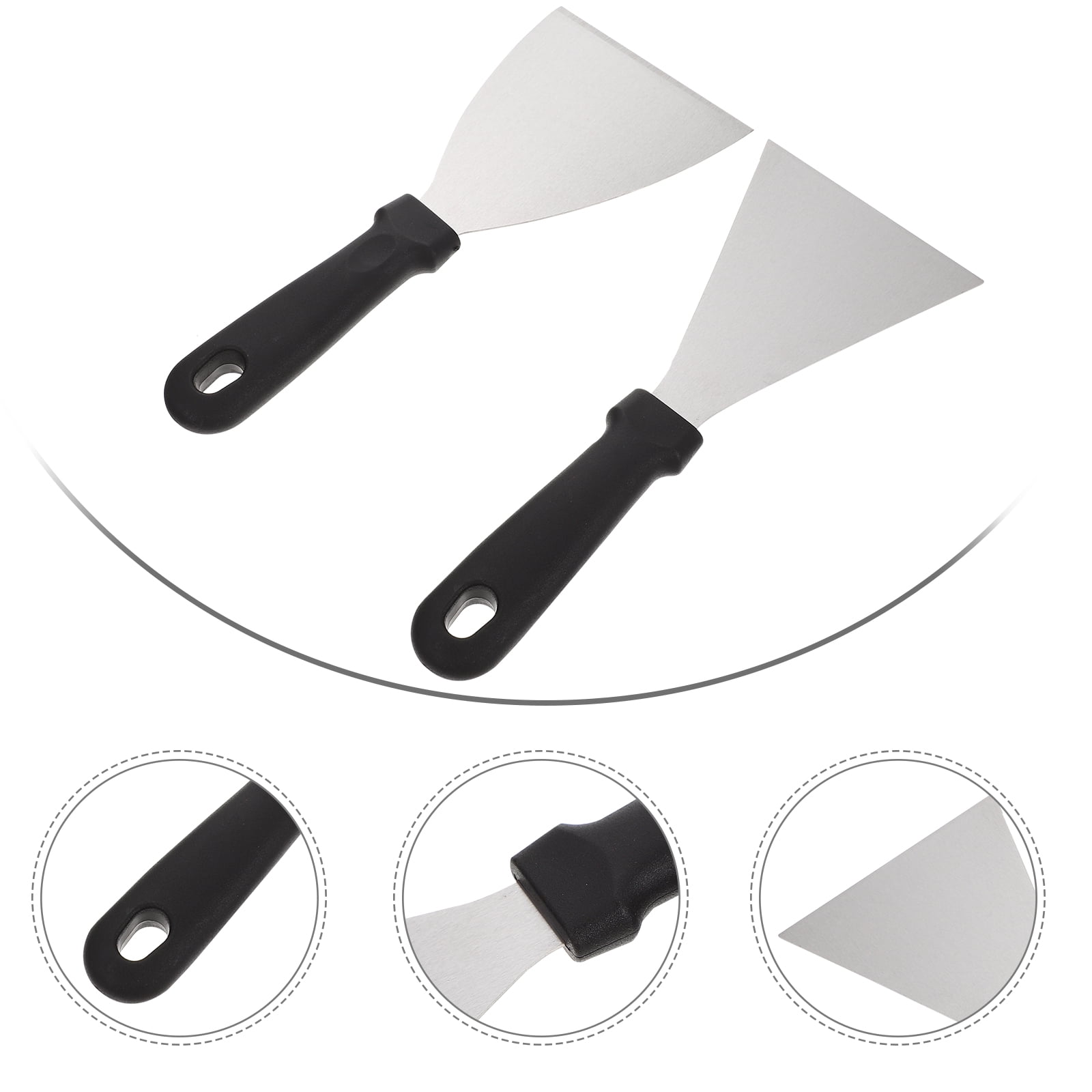 Personalhomed Wooden Handle Stainless Steel Cooking Spatula Teppanyaki Flat-mouth Frying Spatula Kitchen Curly Spreading Steak Pizza Draining Spatula