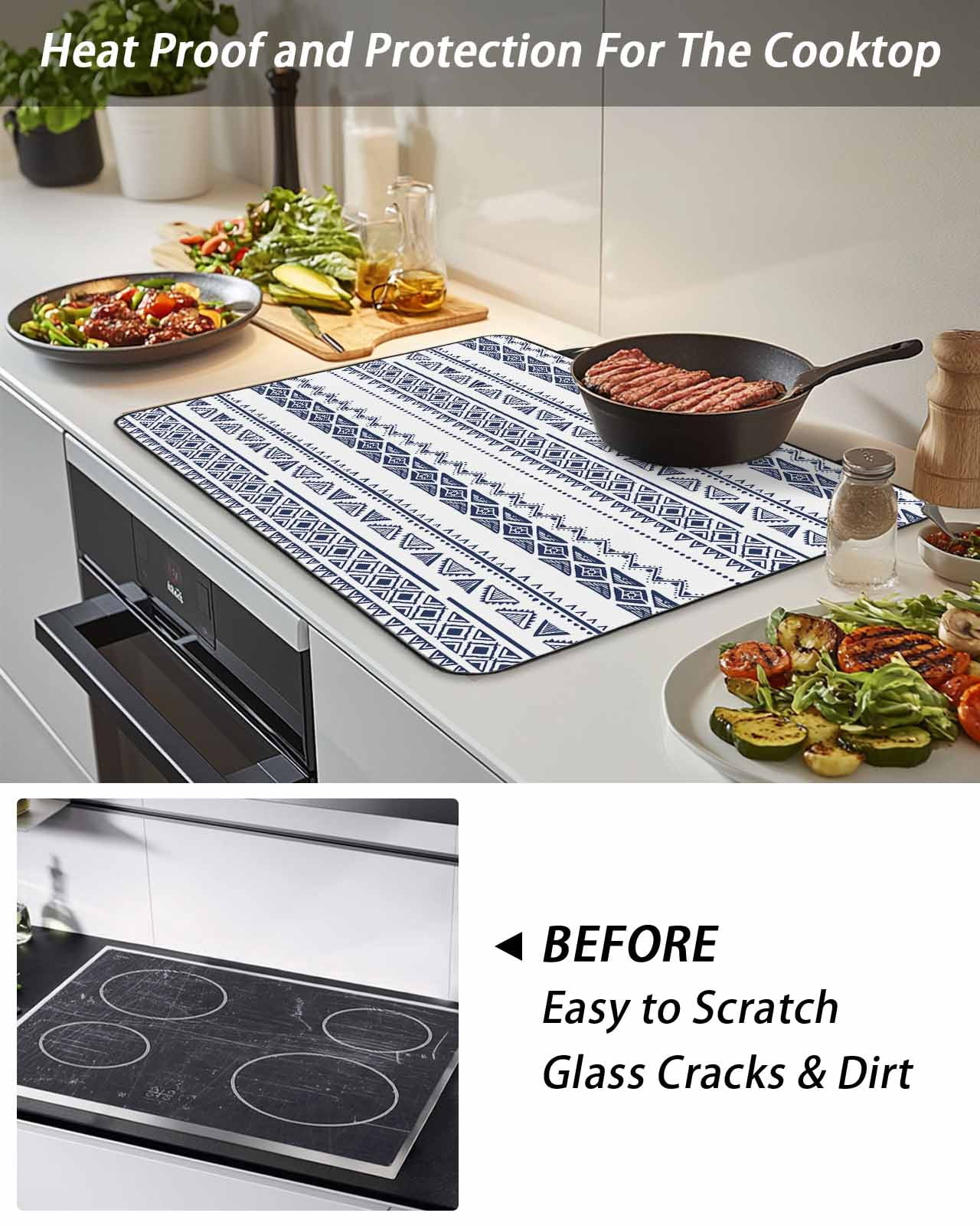The Chef Stove Top Covers for Electric Stove, 36'x21'' Gnome Kitchen Black Buffalo Plaid Red Glass Ceramic Stove Cover Foldable Rubber Mat Heat Resistant Cooktop Protector for Kitchen