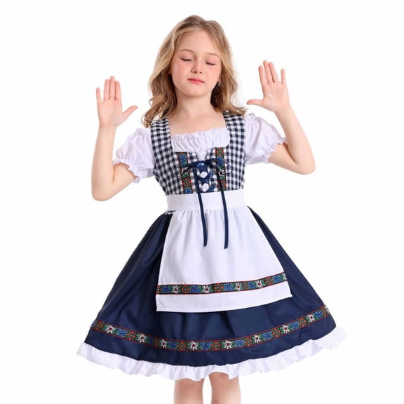 Edvintorg Girls Dresses Halloween Embroidery Square Neck A Line Dress Plaid Short Sleeve Fancy Dress with Bowknot Clothes for Girls Size 4-16