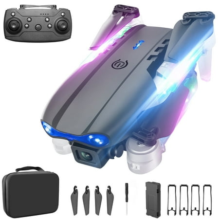 YCFUN Drone with HD Camera for Adults Kids, FPV RC Quadcopter with Coloeful LED Lights, 2 Batteries, Black