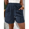 thumbnail image 2 of SHEWIN Shorts for Women Plus Size Cotton Shorts Elastic Waist Drawstring Mid-Rise Wide Leg Shorts Summer Bottoms Navy 2X, 2 of 9