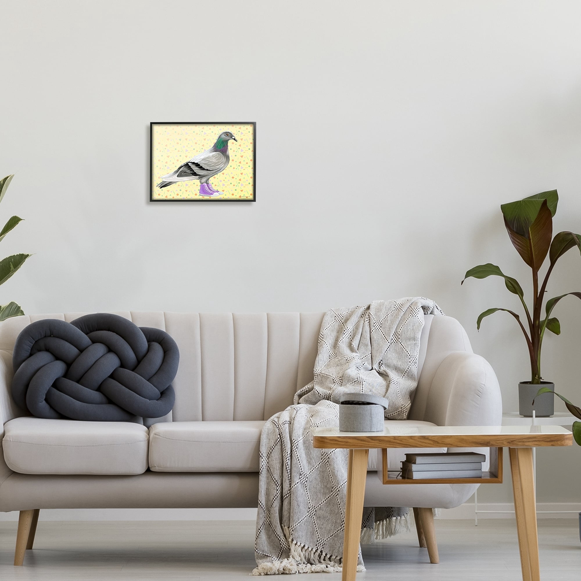Stupell Industries Pigeon In Purple Sneakers Retro Patterned Background Graphic Art Black Framed Art Print Wall Art, Design by Amelie Legault