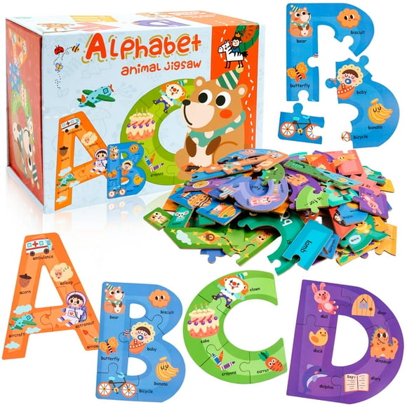 NAODONGLI Rompecabezas de madera del alfabeto para niños pequeños de 3 años en adelante Montessori Aprendizaje preescolar ABC Palabras a la vista Rompecabezas de letras para niños pequeños Juguetes de