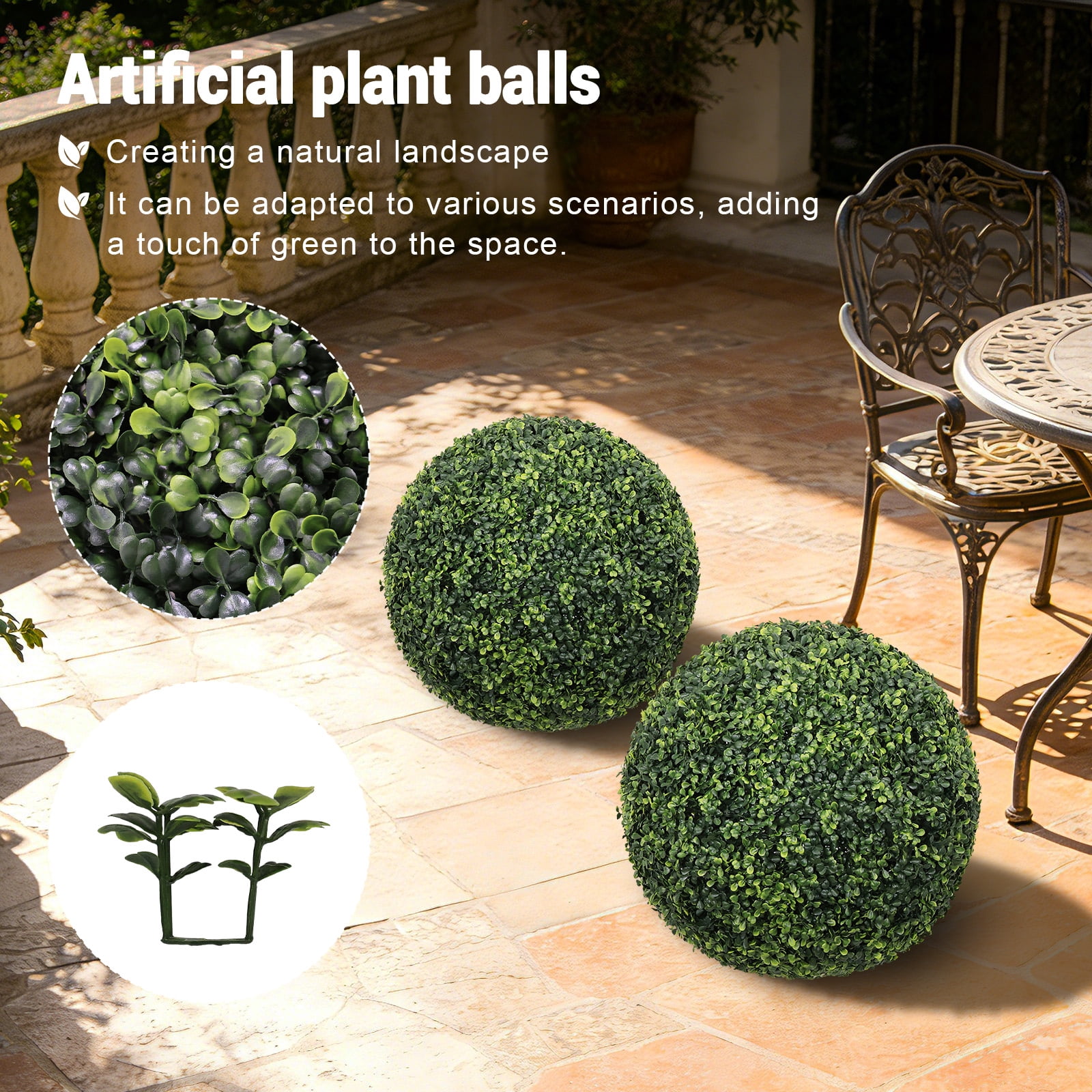 Artificial Topiary Balls, 18.5 Inch Faux Boxwood Decorative Green Spheres for Garden Front Porch Yard Patio, Green