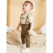 CARETOO Newborn Baby Boy Clothes 2Pcs Cotton Fabric Infant Bodysuit Casual Outfits Bib Overall Pants
