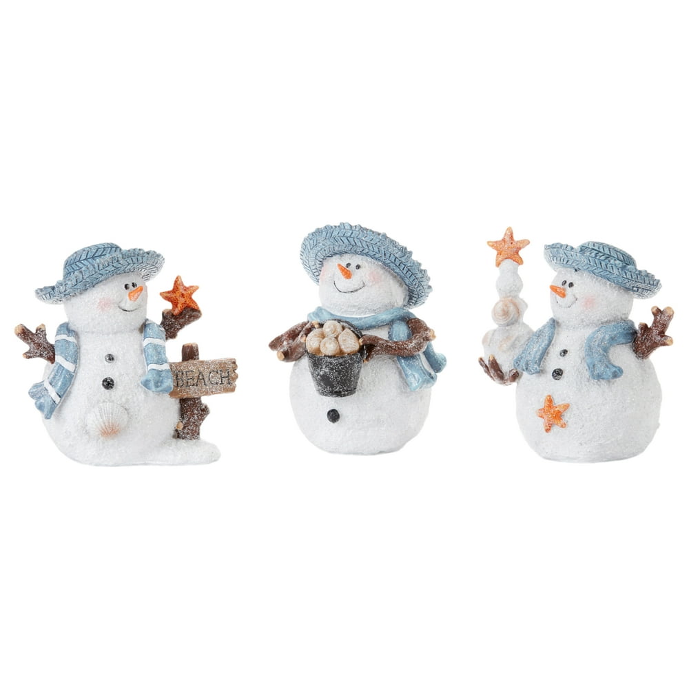 White Blue Cool Coastal Snowman Hat 5.5 inch Resin Decorative Tabletop ...
