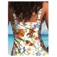 thumbnail image 2 of Swimdress for Women Tummy Control Floral Print - White Base Ruched Swimsuit with Drawstring - Plus Size Bathing Suits for Beach Vacation & Pool, 2 of 5