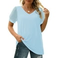thumbnail image 3 of MOSHU Summer Womens Tops Dressy V Neck Blouses for Women Swiss Dot Puff Sleeve Shirts, 3 of 8