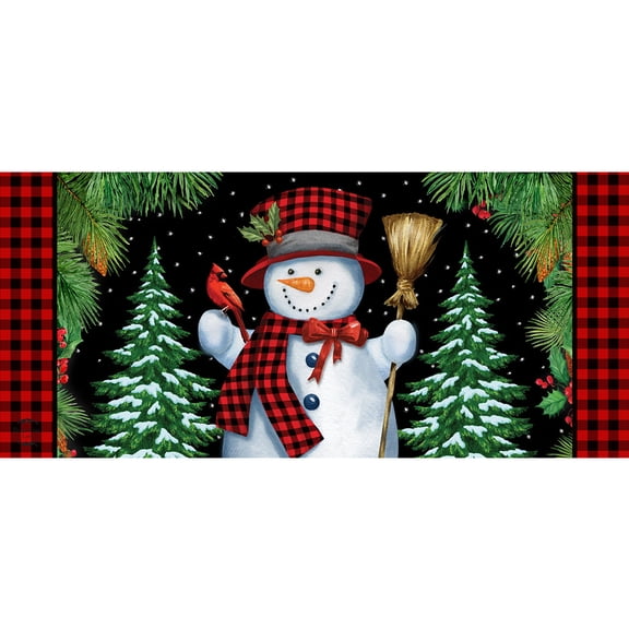 Briarwood Lane Winter Red Checkered Snowman Mini Mat 22x10 Indoor Outdoor For Winter Doormat