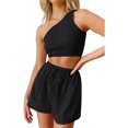 thumbnail image 1 of Pantalones Cortos De Salón Mujeres Lounge Shorts Crop Tops Sin mangas Trajes de verano de dos piezas (Negro M) Ygjytge para Mujer Negro T XL, 1 of 8