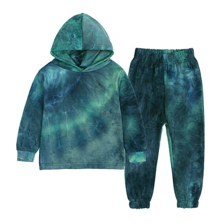 

XINSHIDE Kids Toddler Boy Girls Clothes Sports Casual Tie Dye Printed Long Sleeve Hooded Sweatshirt Elastic Waist Pants Set Outfit Baby Girl Clothes