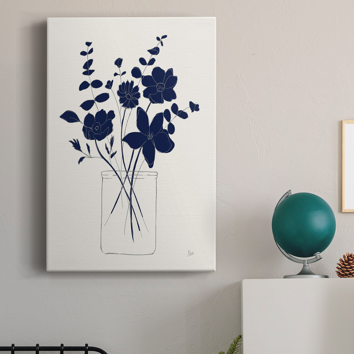 Indigo Sketch Bouquet I Premium Gallery Wrapped Canvas - Ready to Hang