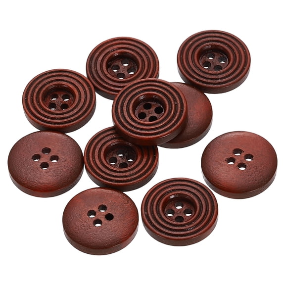 10pcs 28L DIY Sewing Buttons 11/16"(18mm) Wooden Round Flat 4-Hole Craft Replacement Buttons for Sewing Clothing Handmade Crafts, Dark Brown