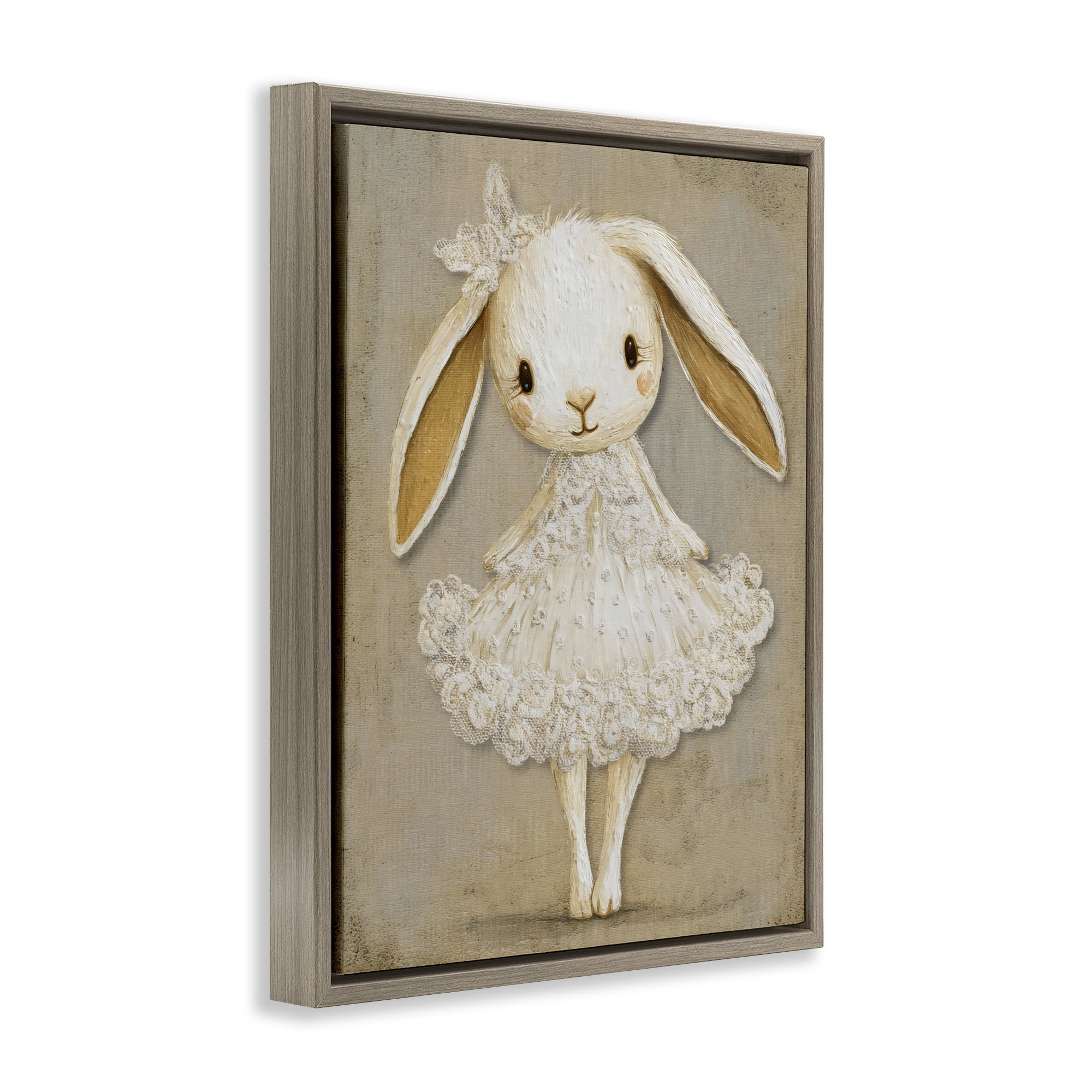Stupell Industries Ballerina Bunny in Lace Dress Brown Framed Floater Canvas Wall Art, design by Ink Drop Loft