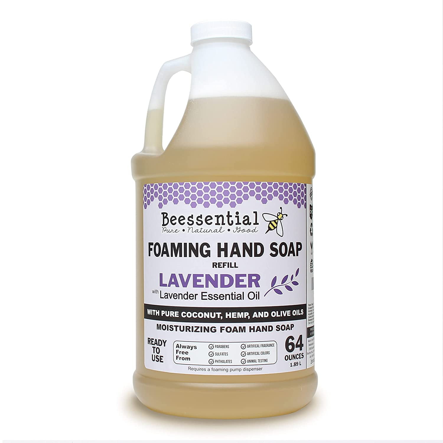 Beessential All Natural Foaming Hand Soap Refill Bulk, 64 oz Lavender