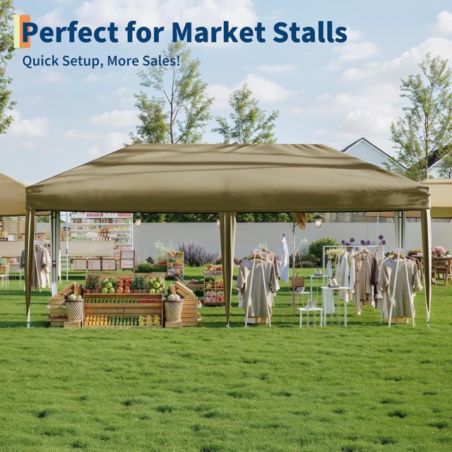 Historyli Carpa plegable de 3 x 3 m,plegable,con 3 niveles de altura ajustable,sombra portátil para exteriores,refugio para patio,refugio instantáneo,para patio,terraza,jardín,playa,color marrón