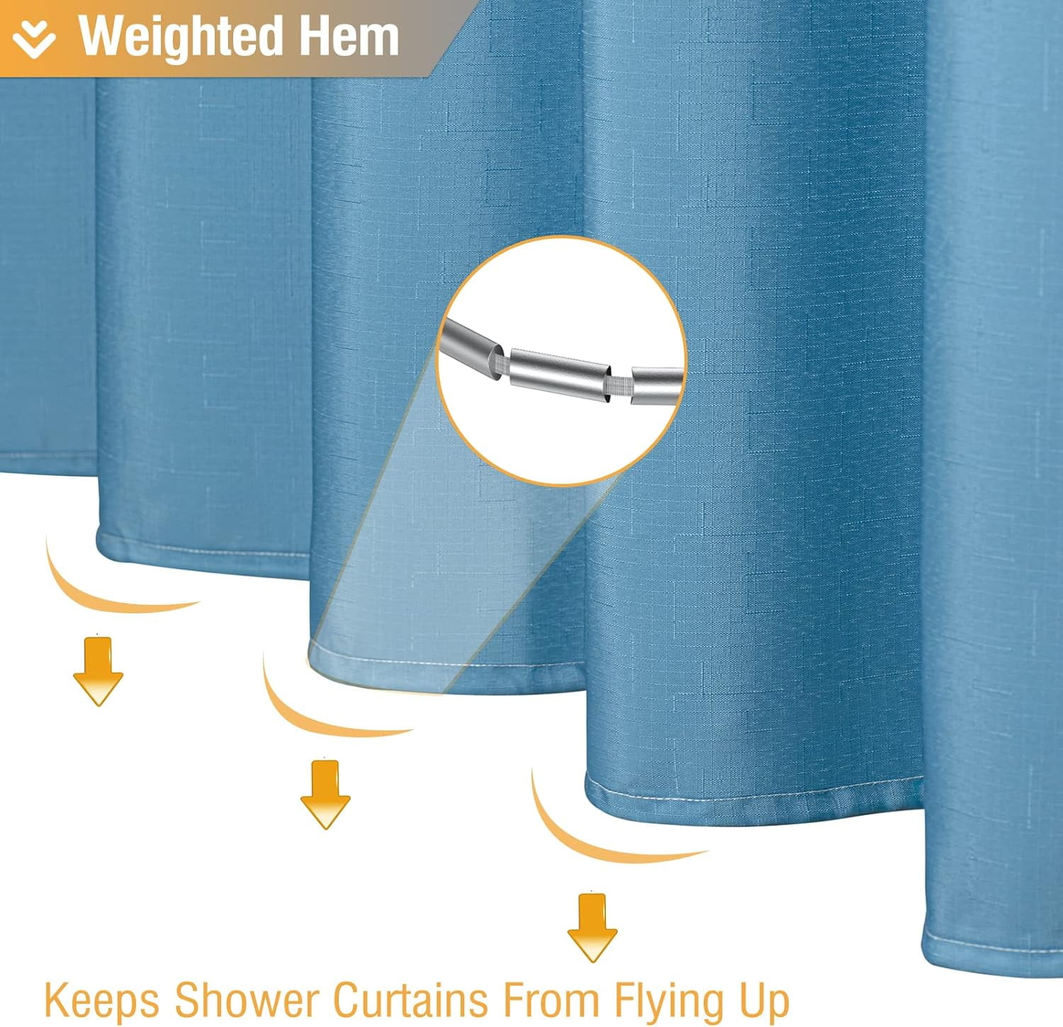 Extra Long Shower Curtain - 84 Inch Long Ombre Linen Textured Fabric Shower Curtain Set with Metal Hooks, Tall Modern Simple Neutral Polyester Shower Curtains for Bathroom, 72x 84, Blue Grey
