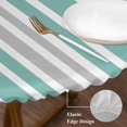 thumbnail image 3 of Aqua Grey Stripe Round Tablecloth, Fitted Table Cover with Elastic for 36"-44" Round Tables, Farmhouse Minimalist Striped Table Cloth Outdoor Indoor Dinning Party Waterproof Tablecloths, 3 of 7