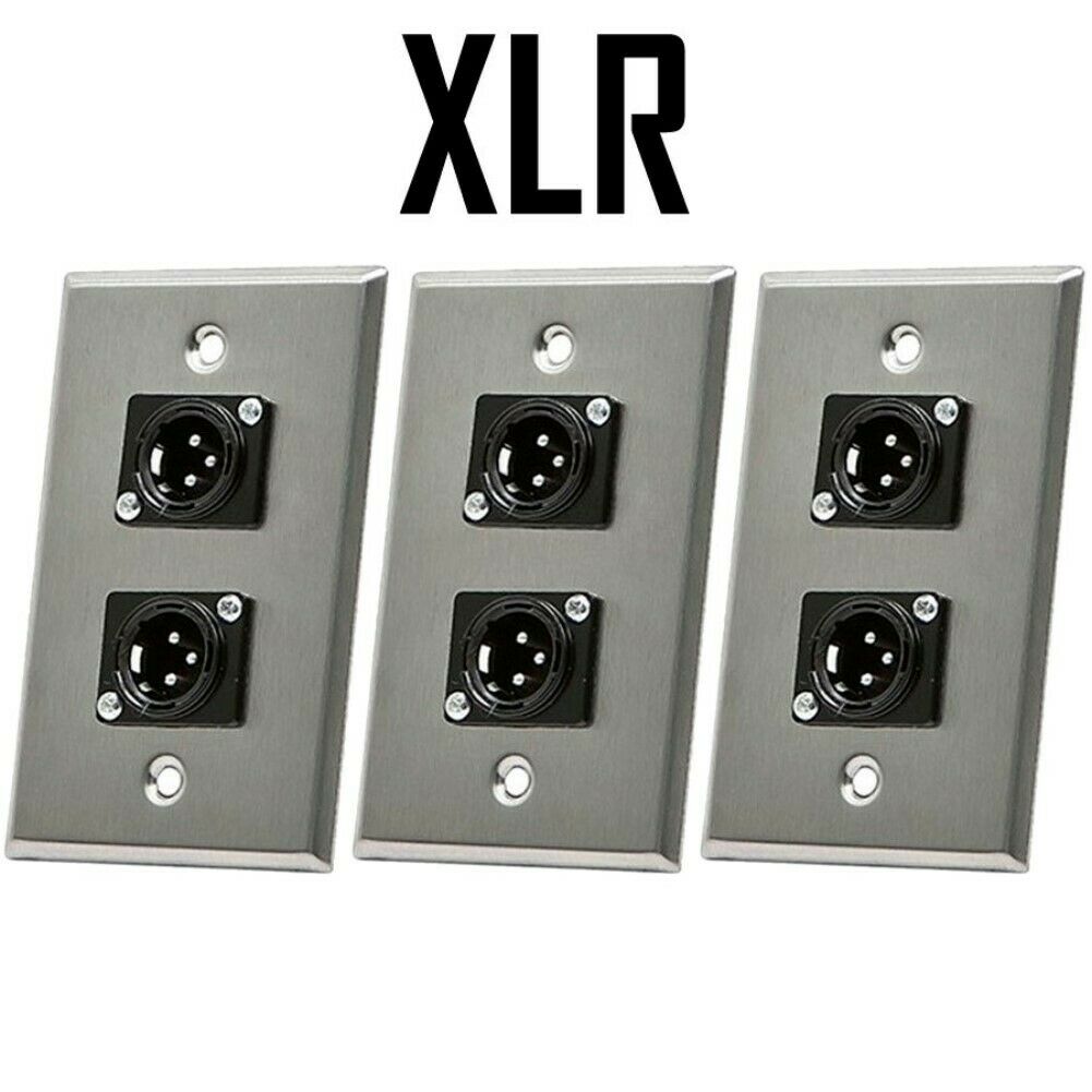 3x XLR Audio Socket Wall Plate 3 Pin Male Connector 2 Port Zinc Alloy