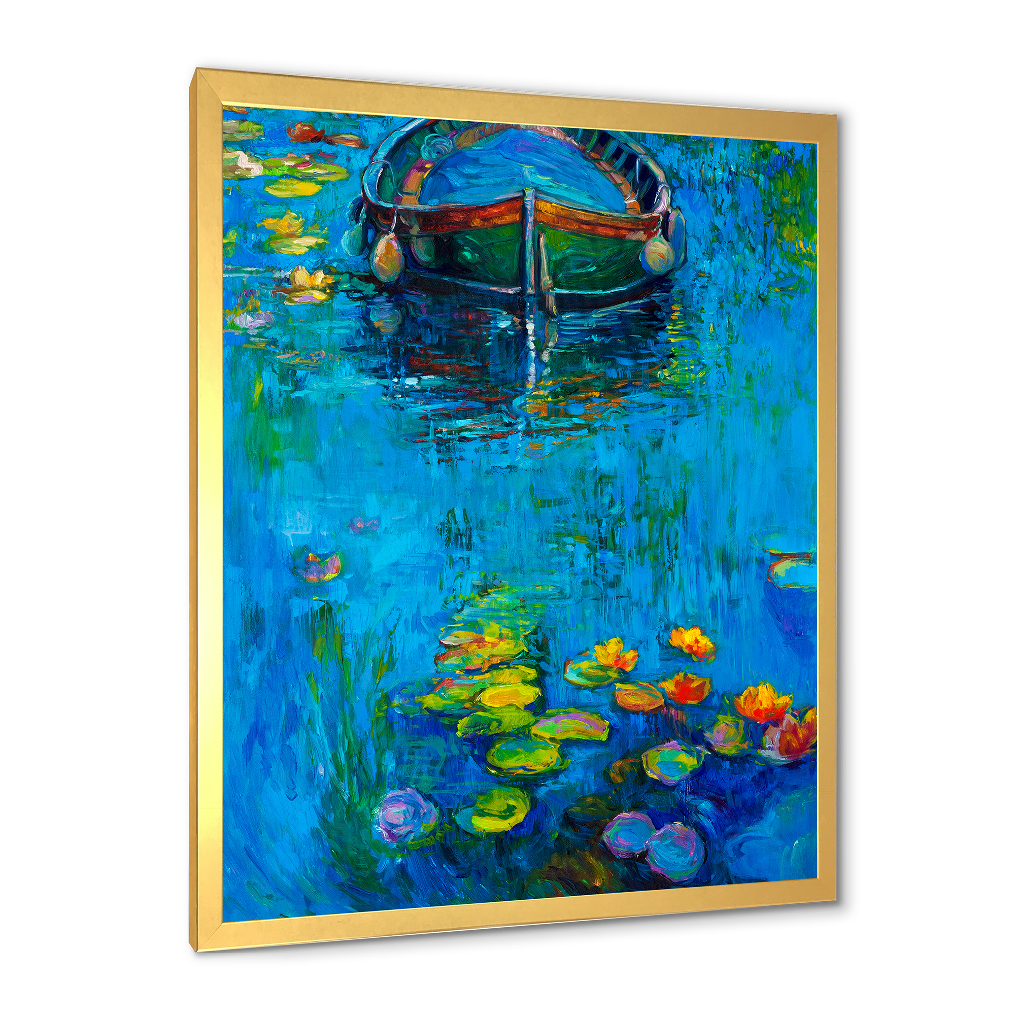 Designart 'Boat In Blue Lake' Nautical & Coastal Framed Art Print