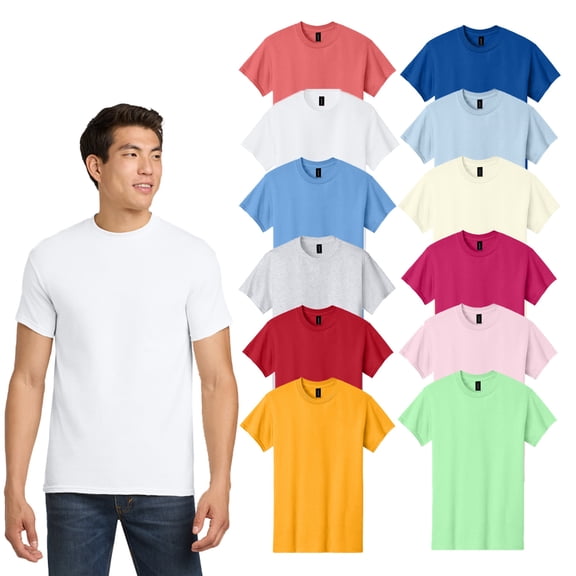 Gildan Men's Heavy Cotton Crewneck T-Shirt, Short Sleeve Assorted Bright Color Bulk Tee,12 Pack, S