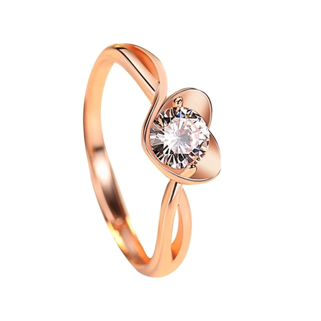 Anillos para mujer, regalos para mujer, anillo de cuproníquel puro con forma de corazón y diamantes, regalo para las fiestas.