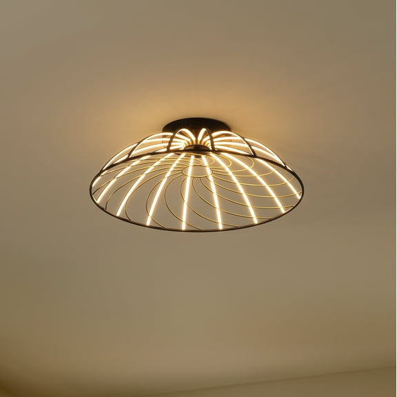 JONATHAN Y Ambros 23.5" Modern Industrial Metal Dimmable Stripe Half-Cage Integrated LED Flush Mount, Black/Gold Painting, JYL7148A