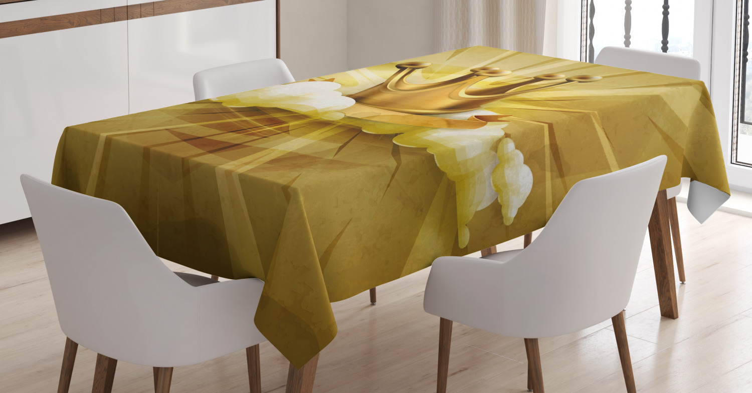 King Tablecloth, Medieval Fairytale Inspired Crown with Clouds Abstract