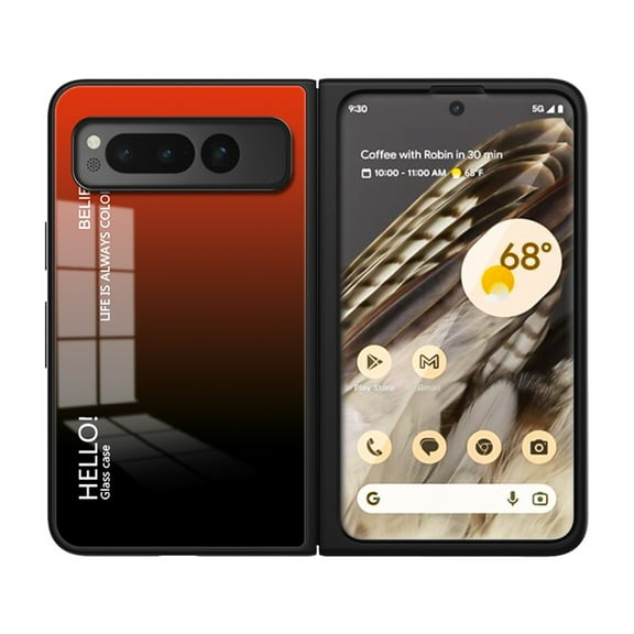 SaniMore for Google Pixel Fold Case 7.6-inch 2023, 3-Layer Shock Absorbing Rugged PC Back & TPU Bumper Slim Gradient Glass Anti-Fall Drop-Protection Shell Designed for Google Pixel Fold, Red